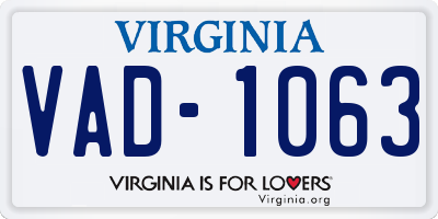 VA license plate VAD1063
