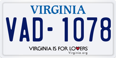 VA license plate VAD1078