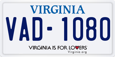 VA license plate VAD1080