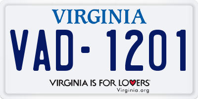 VA license plate VAD1201