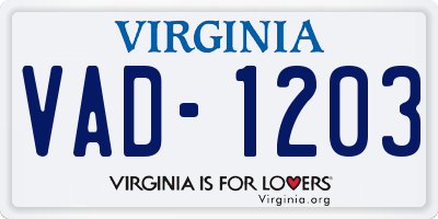 VA license plate VAD1203