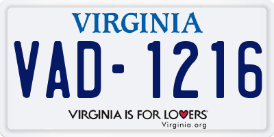 VA license plate VAD1216