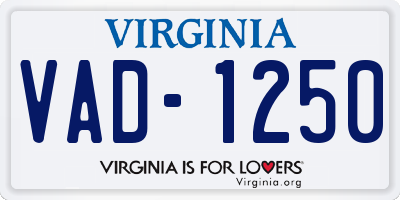 VA license plate VAD1250