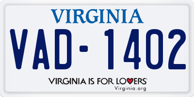 VA license plate VAD1402