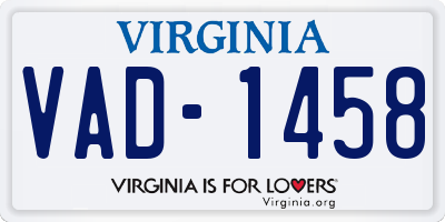 VA license plate VAD1458