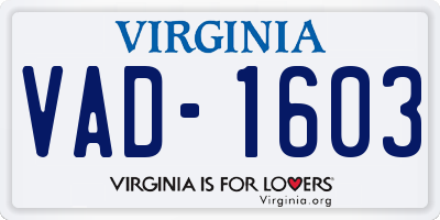 VA license plate VAD1603