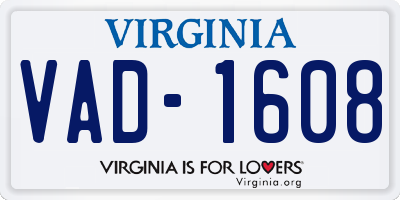 VA license plate VAD1608