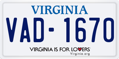 VA license plate VAD1670