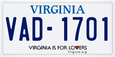VA license plate VAD1701