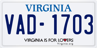 VA license plate VAD1703