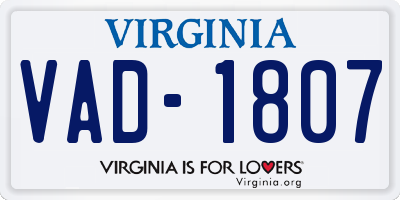 VA license plate VAD1807