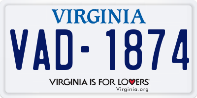 VA license plate VAD1874