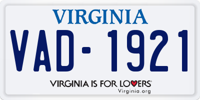 VA license plate VAD1921