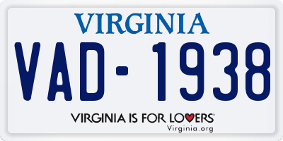 VA license plate VAD1938