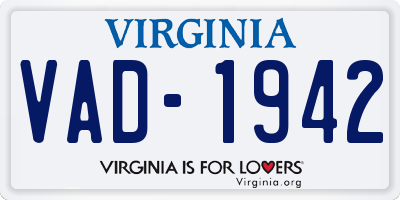 VA license plate VAD1942