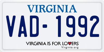 VA license plate VAD1992