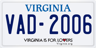 VA license plate VAD2006