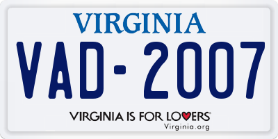 VA license plate VAD2007