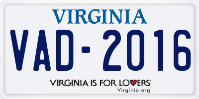 VA license plate VAD2016