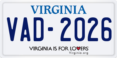 VA license plate VAD2026