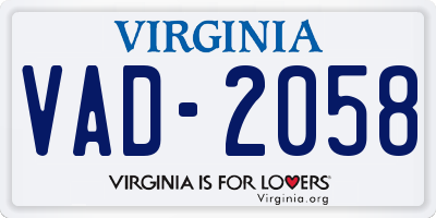 VA license plate VAD2058