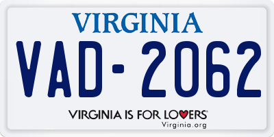 VA license plate VAD2062