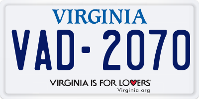 VA license plate VAD2070