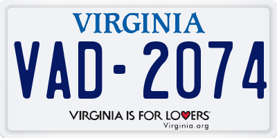 VA license plate VAD2074
