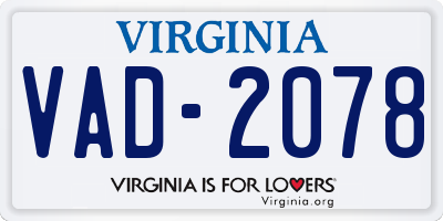 VA license plate VAD2078