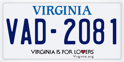 VA license plate VAD2081