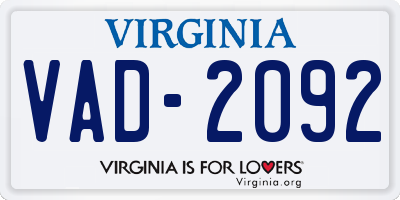 VA license plate VAD2092