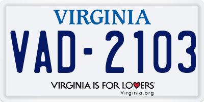 VA license plate VAD2103