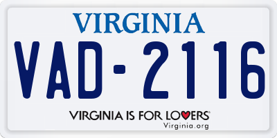 VA license plate VAD2116