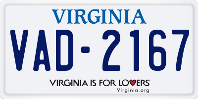 VA license plate VAD2167