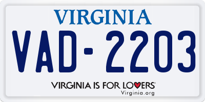 VA license plate VAD2203