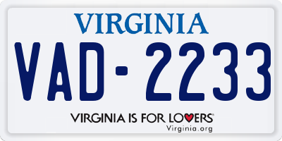 VA license plate VAD2233