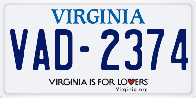 VA license plate VAD2374