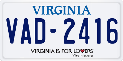 VA license plate VAD2416