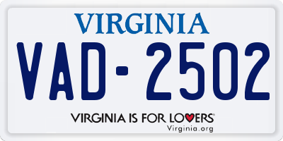 VA license plate VAD2502