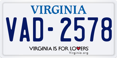 VA license plate VAD2578