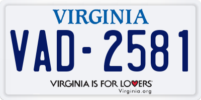 VA license plate VAD2581