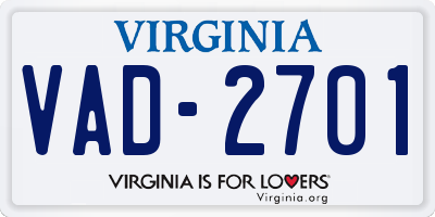 VA license plate VAD2701