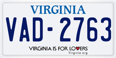 VA license plate VAD2763