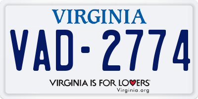 VA license plate VAD2774