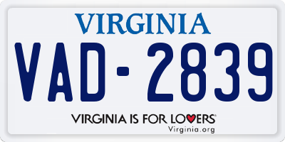 VA license plate VAD2839