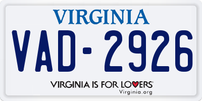 VA license plate VAD2926