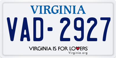 VA license plate VAD2927