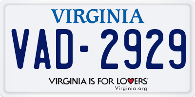 VA license plate VAD2929