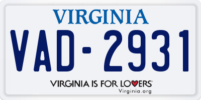 VA license plate VAD2931