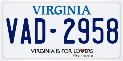 VA license plate VAD2958